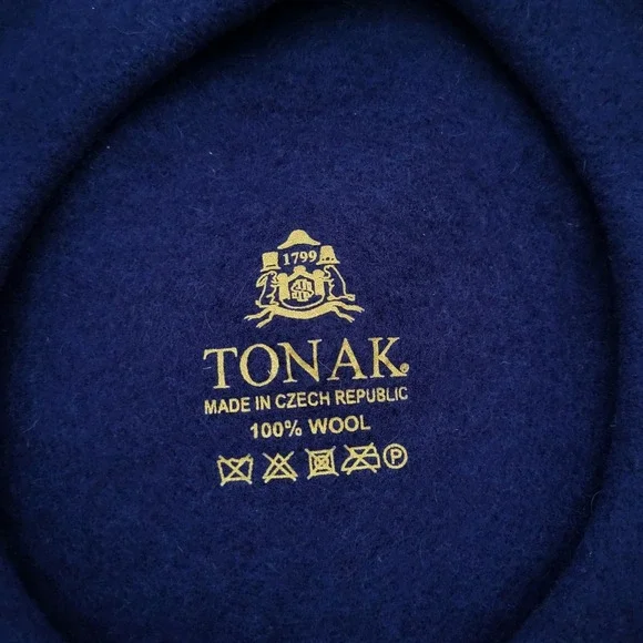 Tonak Navy Blue Beret Hat Flora Super %100 Wool Size 11" Unisex Womens Vintage - Picture 4 of 6